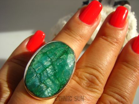 bpee2326 Szmaragd Indyjski - KAMIEŃ MIŁOŚCI Klasyczny OKAZ - Pierścień Szmaragdy r.13/r.14 Srebro 925 #