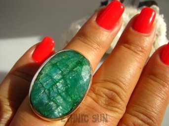 bpee2326 Szmaragd Indyjski - KAMIEŃ MIŁOŚCI Klasyczny OKAZ - Pierścień Szmaragdy r.13/r.14 Srebro 925 #