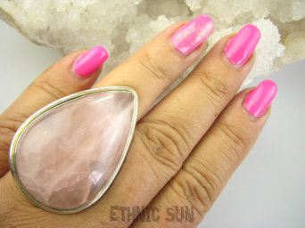 bpe9264 Duża Kropla 25g !!  Pastelowo - Różowy Regulowany Klasyczny Pierścień Pierścionek KWARC Różowy Kamień mocnego SERCA r.16, r.17, r.18, r.19 Srebro 925 #