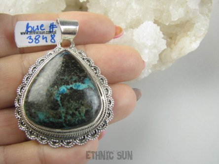 bwe3848 Piękna Duża Egzotyczna Kropla !!!  Wisior Zawieszka naturalny Brązowo Turkusowy AZURYT zdobione Srebro 925 #