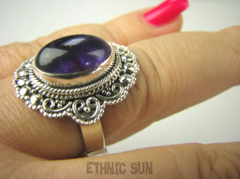 bpe6806 PIĘKNY EGZOTYCZNY Pierścień naturalny Fioletowy Ametyst - kamień mądrości r.21 Srebro 925 #