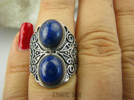 bpe6469 KSIĘŻNA Z EGIPTU  !!! Egzotyczny Masywny Pierścień granatowy Lapis Lazuli - strażnik prawdy i mądrości r.12/r.13 Mały Rozmiar Srebro 925 #