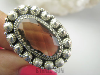 bpee4481 Bardzo elegancki szlifowany Okaz Pierścień Pierścionek z czekoladowym Kwarcem Dymnym KWARC DYMNY r.19 Srebro 925 #