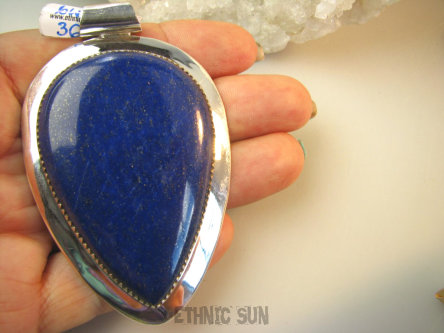 bwe3697 Woow LŚNIĄCA EGIPSKA BOGINI !!! OGROMNY Długi 8 cm/ 5cm  GIGANT 45 g!! Wisior z królewskim kamieniem LAPIS LAZULI strażnik prawdy i mądrości w klasycznej oprawie Srebro 925 #