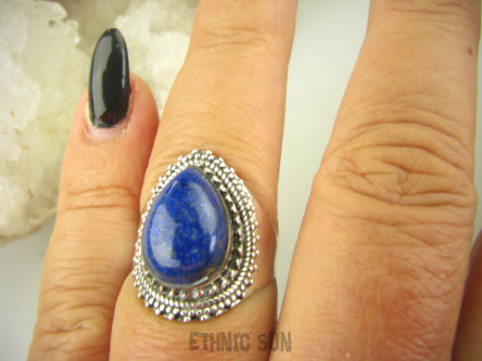 bpe8595 Egipska Piękność Delikatny Pierścień Pierścionek Królewski Lapis Lazuli r.17 Srebro 925