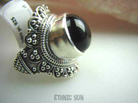 bpe4995 Śliczny Wysoki Pierścień KWARC DYMNY KAMIEŃ ANTYSTRESOWY I USPOKAJAJĄCY r.16/ r.17 Srebro 925 #