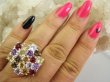bpee4708 BOSKO PIĘKNY WIELOBARWNY Pierścień Pierścionek naturalny Cytryn, Ametyst, Blue Topaz, Granat, Kwarc Dymny r.18 SREBRO 925 # - 2