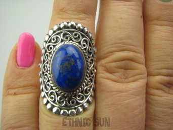 bpe4278 Egzotyczny  Pierścień z królewskim Lapis Lazuli  r.13/ r.14 Srebro 925 # 