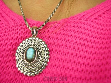 bwe3475 Nowość 2 wisiory w 1 Niezwykły DWUSTRONNY WISIOR 19 gramów !!! Naturalny Labradoryt Spektroli i Onyks Cudo z każdej strony Srebro 925 #