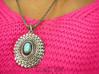 bwe3475 Nowość 2 wisiory w 1 Niezwykły DWUSTRONNY WISIOR 19 gramów !!! Naturalny Labradoryt Spektroli i Onyks Cudo z każdej strony Srebro 925 #