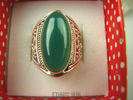 bpe6560 Ażurowy Delikatny Pierścień Zielony ONYKS - regeneruje SERCE, EGZEMY, PAMIĘĆ r.16 Srebro 925