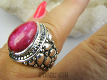 bpe9666 BARDZO NAMIĘTNY Pierścień niesamowicie zdobiona OBRĄCZKA !!! Orientalny Pierścień CUDO Pierścionek Rubin Indyjski r.15 / r.16 Srebro 925 #