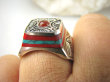 bpe9010 SYGNET SUŁTANA jak z Baśni UNISEX Wooow Zabójczo Piękny PIERŚCIEŃ Pierścionek Inkrustowany Koral Turkus oraz Czerwony Onyks r.22 Srebro 925 # - 6