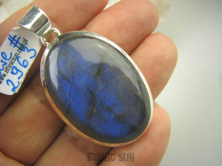 bwe2963 Tajemniczy Nieznajomy CHABROWO-GRANATOWY Duży Klasyczny Wisior LABRADORYT Spektrolit - Kamień Zorzy Polarnej SREBRO 925 #