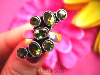 apel452 FINEZYJNY Pierścień z Oliwinami OLIWIN Perydot r.14 SREBRO 925