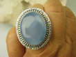 bpe7924 DUŻY NIEZWYKŁY Aqua wodny przystojniak niebiesko przeświecające Cacko WSPANIAŁY Pierścień CHALCEDON (TARCZYCA) r.19 egzotycznie zdobione Srebro 925 # - 4