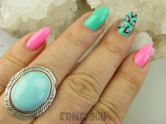 bpe8884 Niezwykły OKAZ Pierścień Pierścionek naturalny Błękitny TURKUS ARIZONA Turkusy r.16 egzotyczne Srebro 925 #