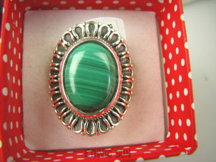 bpe6820 Oksydowany Melonik - Piękny Egzotyczny Pierścień zielony MALACHIT - pobudza kreatywność r.19 Srebro 925 #