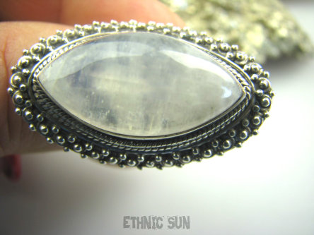 bpe4524 LODOWA KROPLA Egzotyczny Pierścień Kamień Księżycowy r.13/ r.14 Mały Rozmiar Srebro 925 #