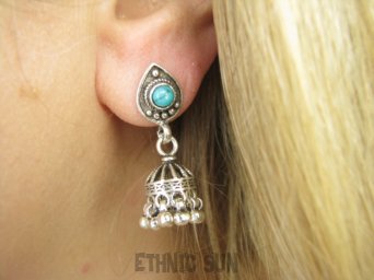 bke1261 Unikatowe Wzory ORIENTALNE KSIĘŻNICZKI Przepiekne Kolczyki na sztyft Turkus Turkusy Srebro 925