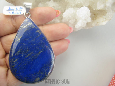 bwe3821 Wooow co za olbrzym 7.7 cm / 4.2 cm 39 g!!! KRÓLEWSKI GIGANT niezwykły Wisior LAPIS LAZULI z Pirytem Srebro 925 #