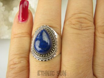 bpe8590 Egipska Piękność Delikatny Pierścień Pierścionek Królewski Lapis Lazuli r.22 Srebro 925