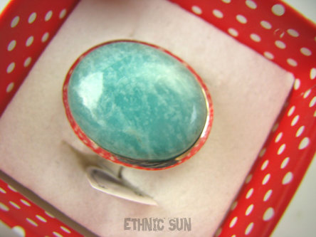 bpe6807 LAZUROWY AMAZONIT Klasyczny Pierścień Amazonit - Kamień Marzeń i realizacji r.19/r.20 lśniące Srebro 925 #