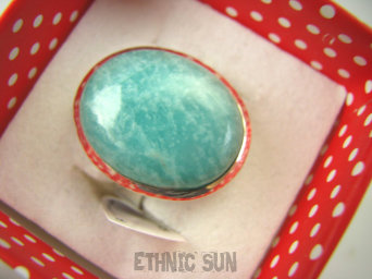 bpe6807 LAZUROWY AMAZONIT Klasyczny Pierścień Amazonit - Kamień Marzeń i realizacji r.19/r.20 lśniące Srebro 925 #