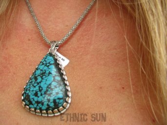 bwe3284 CUDOWNY Duży 5.2 cm !!! UNIKAT Piękny Egzotyczny Wisior naturalny TURKUS Turkusy Srebro 925 #