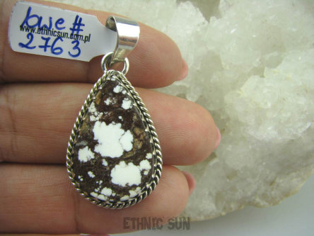 bwe2763 PIĘKNA KOMPOZYCJA Wisior Brązowy, Biały JASPIS BREKCJA Srebro 925 #