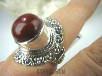 bpe5667 Śliczny Wysoki Orientalny Pierścień czerwony ONYKS regeneruje SERCE, EGZEMY, PAMIĘĆ r.16 Srebro 925 #
