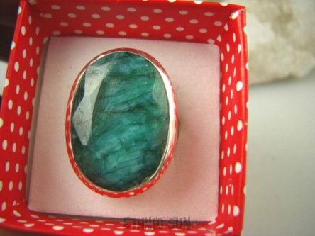 bpee3516 KLASA I ELEGANCJA - szmaragdowa Dama Klasyczny Pierścień Szmaragd Indyjski Szmaragdy r.17 Srebro 925 #