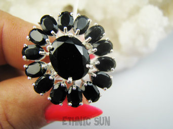 bpee4586 MAX BLASK Regulowany Pierścień Pierścionek szlifowany Czarny Onyks r.13, r.14, r.15, r.16 Srebro 925 #