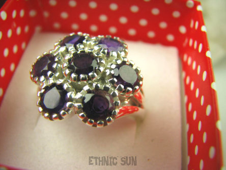 bpee3620 Olśniewająco Piękny Pierścień Intensywnie Fioletowe Ametysty - kamienie mądrości r.23 SREBRO 925 #