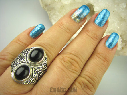 bpe6488 Piękny Egzotyczny Pierścień KWARC DYMNY KAMIEŃ ANTYSTRESOWY I USPOKAJAJĄCY r.18/ r.19 Srebro 925 #