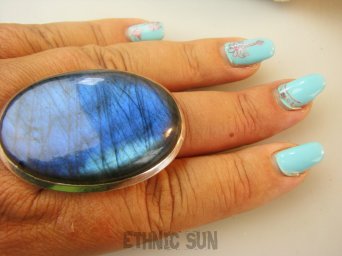 bpe9231 MAX BLASK !!! Wielobarwny Duży 32G Aksamitny Granatowo Niebieski Regulowany Pierścień Pierścionek Labradoryt Spektrolit r.17, r.18, r.19, r.20, r.21, r.22 Lśniące Srebro 925 #