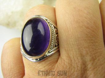 bpe8743 Delikatny Pierścień Pierścionek naturalny Fioletowy Ametyst - kamień mądrości r.17/ r.18 ażurowa obrączka Srebro 925 #