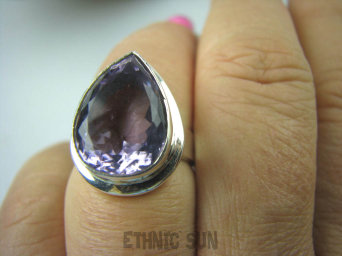 bpee2899 BAŚNIOWY OKAZ !!! Pierścień szlifowany AMETYST najwyższa jakość kamienia r.15 grube lśniące Srebro 925 #