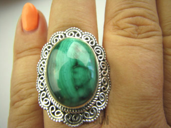 bpe4794 MALACHIT W KORONKACH !!!! Baśniowo Piękny DUŻY 3,1cm Pierścień z Malachitem MALACHIT r.19 Srebro 925 #
