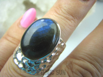 bpe5707 PRZEPIĘKNY WIELKI Artysta !!! Pierścień szeroka obrączka Labradoryt Spektrolit kamień Zorzy Polarnej r.12 mały rozmiar Srebro 925 #