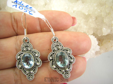 bkee1056 Egzotyczne Uwodzicielki Długie LEKKIE Kolczyki Błękitny Blue Topaz - kamień młodości Srebro 925