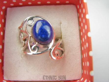 bpe9335 Artystyczny Ażurowy Lśniący Regulowany Pierścień Pierścionek Lapis Lazuli r.13, r.14, r.15, r.16 szeroka obrączka Srebro 925