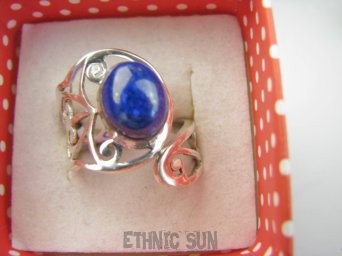 bpe9335 Artystyczny Ażurowy Lśniący Regulowany Pierścień Pierścionek Lapis Lazuli r.13, r.14, r.15, r.16 szeroka obrączka Srebro 925