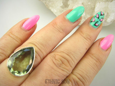 bpee4021 LUX CUDOWNY Pierścień Pierścionek z zielonym Ametystem Rzadkość Zielony AMETYST r.17 Srebro 925 #