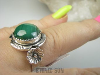 bpe9550 Biżuteria Egzotyczna !!! PIĘKNY PIERŚCIEŃ Pierścionek MALACHIT - pobudza kreatywność r.20 Srebro 925 #
