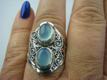bpe5792 Egzotyczny Pierścień Błękitno - Niebieski CHALCEDON (TARCZYCA) czakra gardła r.20/ r.21 Srebro 925 #