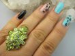 bpee4675 Woooow CACKO Genialny LUKSUSOWY Duży Długi 3.8cm Ażurowy Pierścień z Oliwinami Oliwin Perydot r.15 Srebro Rodowane 925 # - 9
