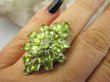 bpee4675 Woooow CACKO Genialny LUKSUSOWY Duży Długi 3.8cm Ażurowy Pierścień z Oliwinami Oliwin Perydot r.15 Srebro Rodowane 925 # - 12