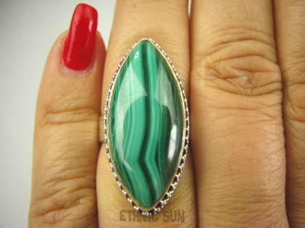 bpe7946 Baśniowo Piękny Pierścień z Malachitem zielony MALACHIT - pobudza kreatywność r.15 Srebro 925 #