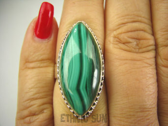 bpe7946 Baśniowo Piękny Pierścień z Malachitem zielony MALACHIT - pobudza kreatywność r.15 Srebro 925 #